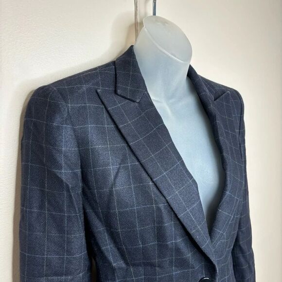 Armani Collection Made in Italy size 2 Navy Blue window pane print blazer wool - Picture 3 of 7